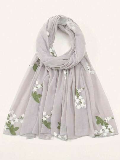 1 件女士时尚春秋休闲刺绣花卉围巾/披肩，适合日常穿着