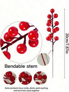 20 Stück künstliche rote Beeren Weihnachtsdekoration - glänzende Plastikbeeren, ohne Federn, ohne Draht nötig, leuchtende Farbe für Innen-/Außenweihnachtsbaum & Heimdekoration, Weihnachtsparty Dekorationen, festliche Heimakzente, natürlichelanganhaltend langlebiges Dekorationselement, realistische Textur, leichte Ornamente, saisonale Dekorateure - Rot - Übersicht 6