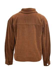 Koszula damska z krótkim sztruksem, długim rękawem, zapinana z przodu na guziki, z kołnierzykiem i praktycznymi kieszeniami, odpowiednia na wiosnę i jesień - Brązowy - Zobacz 2