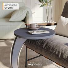 sugodesign Couchtisch mit Rollen, Kleiner Beistelltisch C Form, Beistelltisch Couch, stylischer Sofatisch in schöner Nussbaum Holz Optik, runder Ablagetisch ideal für Couch und Wohnzimmer, C Form