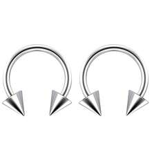 2pc Surgical Stainless Steel Horseshoe Hoop 4mm Spike Circular Barbells Earrings Cartilage Helix Septum Nose Lip Rings Spike (Choose Color, Gauge, Diameter){Inchcolor_nameinch:InchSteel-14g-10mm(2pc)Inch} - Thép-14g-10mm(2 cái) - Xem 1