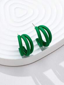 1 Pair 2025 New Fashionable Minimalist Geometric Enamel Earrings - Black - View 6