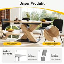 Telescopic Dining Table (120-160*75cm), Table, Kitchen Table, Extendable Table, With The Help Of Integrated Inserts Extending To 120-160cm, For Kitchen And Living Room, Dining Table With Black Dermol Pattern - Natural Wood + MDF - View 9
