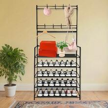 Prateleira de armazenamento para sapatos de metal de 31,5" de largura - Organizador multicamadas para sapatos, chapéus, bolsas e utensílios de cozinha - Móveis independentes para entrada/sala de estar/cozinha - Fácil montagem, sem necessidade de ferramentas, design compacto, resistente e durável, essencial para a casa