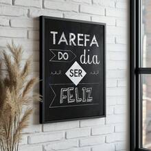 Framed Picture Task Of The Day Be Happy Positive Phrase Black And White Office Wall - Hitam - View 3