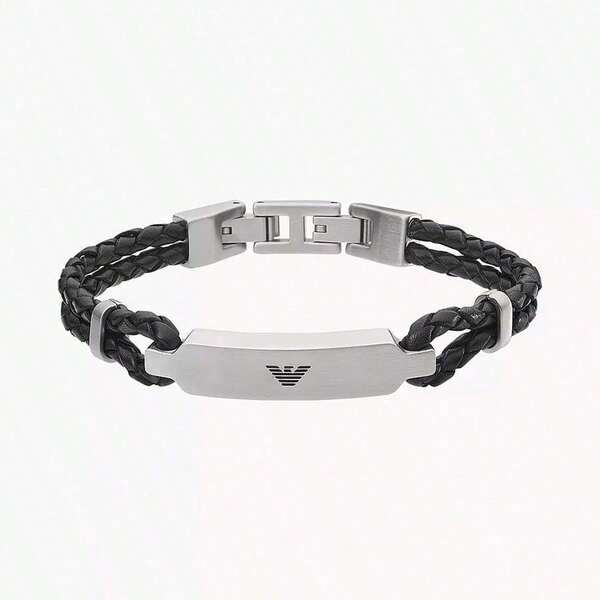 Armani EMPORIO Armani Woven Bracelet For Men,Y Hip-Hop, High-End Stainless Steel Bracelet For Men, Silver And Black EGS2719040