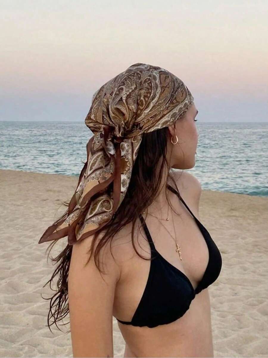 1pc Paisley Print 70cm Square Scarf, Women's Fashion Large Handkerchief/Bandana For Spring, Can Be Used As Waistband, Packaging Decor, Ribbon, Headband Or Headscarf