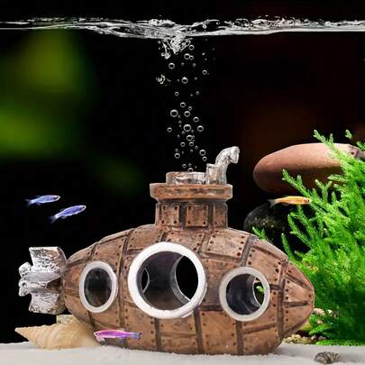1PC Fish Tank Decoration Cute Retro Submarine Aquarium Decoration, Fish Toy Betta Cichlid Gold Fish Shrimp Hermit Crab Game Companion Aquarium Accessories