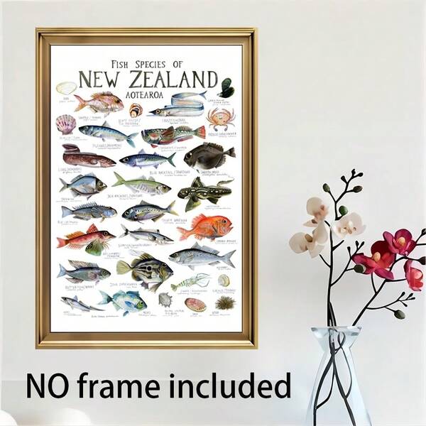 Room Decor New Zealand Aquatic Life Canvas Art Print, Watercolor Fish Species Poster, Frameless Cloth Wall Decor, Educational Marine Biology Artwork, With Ideal Gift For Festivals For Home, Office, Living Room, Bedroom