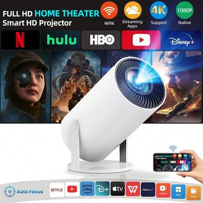 HUASHIJIE 4k Home Ultra HD 5G Projector Multi Functional Immersive Home Cinema, Supports WiFi Connection To Android Apple Phone, Directly Projected White Wall Projector Home KTV Gaming Online Course Bedroom Dormitory, Supports HD Interface, USB Interface Connection, Built In Android System Massive Application Download, Built In Sound System, Outdoor Projection, Christmas And Valentine's Day Gifts