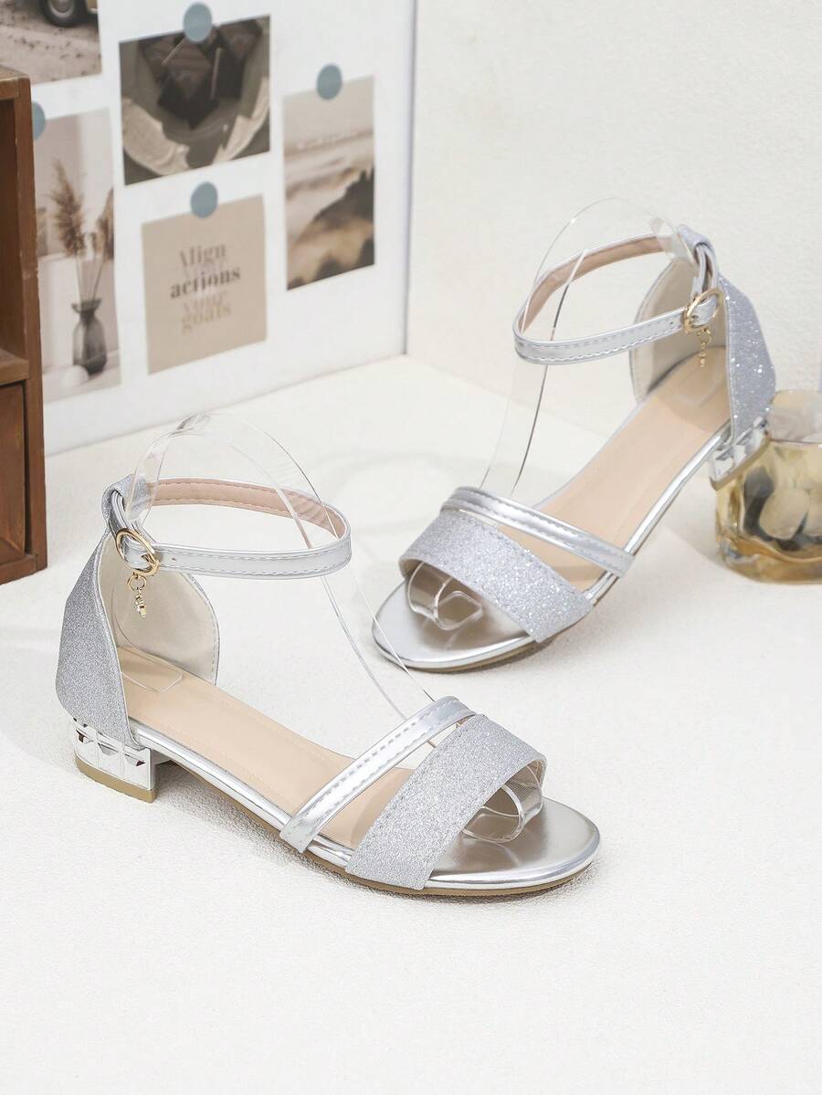 Neue Schleifensandalen, stilvoller dicker Mittelabsatz und kristallklarer Absatz, High Heel Tanzschuhe, geeignet für Teenager, Schulstil, High Heel Tanzschuhe