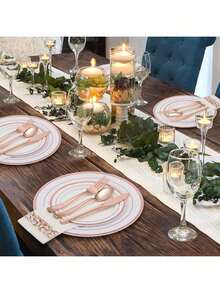 150pcs Rose Gold Cutlery Set, 50pcs Spoons, 50pcs Forks, 50pcs Knives, Washable And Reusable, Suitable For Gatherings, Festivals, Birthdays, Parties, Kitchen And Dining, Weddings, Team Building, Outdoor Activities, Home Parties, Cakes, Salads, Etc. - Rose Gold - View 4