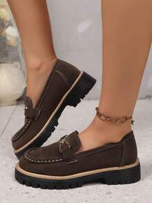 Giày lười đế xuồng phong cách Anh cổ điển mới 2025 dành cho nữ, khóa bướm kim loại thời trang, phong cách học viện, mọi mùa - Cà phê nâu - Xem 6