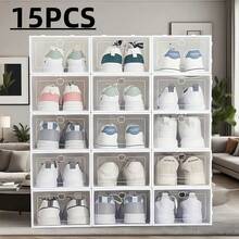 12/15pcs Set Premium Thick Transparent Shoe Storage Boxes, Space-Saving Collapsible Plastic Shoe Organizer Boxes, Large Capacity Shoe Rack Containers For Home, Dorm Use - White - View 13