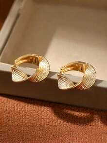 Vintage Textured Hoop Earrings For Women Gold Tone Twisted Mesh Wave Ear Rings Retro Fish Scale Pattern Geometric Small Statement Party Jewelry Gift - Gold Twist Earrings - View 4