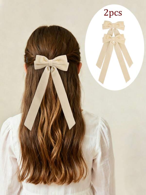 2 Stück beige Samt Haarbögen für Mädchen, elegante schlichte Bögen mit Alligatorclips, flauschige Haarclips für den warmen Herbst und Winter, modische tägliche Haarspangen, süße Haarbögen für Teenager, Haraccessoires