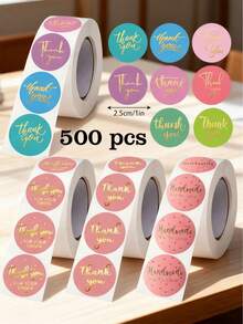 500pcs Colorful Gold Foil Thank You Label Stickers, 1 Inch Round English Thank You Stickers For Candy Bags, Flowers, Gift Boxes, Cake Boxes And Packaging, Wedding, Christmas, New Year And Other Holiday Party Gift Wrapping DIY Decoration PVC Self-Adhesive Sealing Stickers - Thank You for the Gold Foil Stamping - View 1