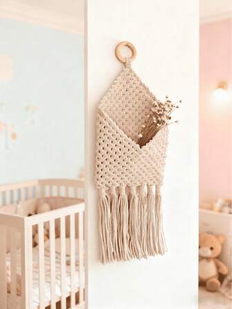 1 个波西米亚风格挂毯袋，自然米色 23x56 厘米方形无框邮件整理器，房间储物袋，客厅工具整理器，适用于入口、客厅、卧室、装饰性收纳