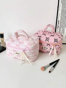 1 PC Girl Large Capacity Handheld Makeup Bag, Student Bow Simple Wash Bag, Large Skincare Storage Bag