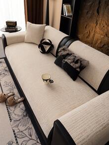 1 pieza Funda de sofá de chenilla de unicolor, cojín de sofá estilo Ins, diseño grueso de alta densidad para todas las estaciones, protege el sofá contra resbalones y arañazos, adecuado para sala de estar, dormitorio, estudio, 1/2/3/4 plazas con reposabrazos y respaldo