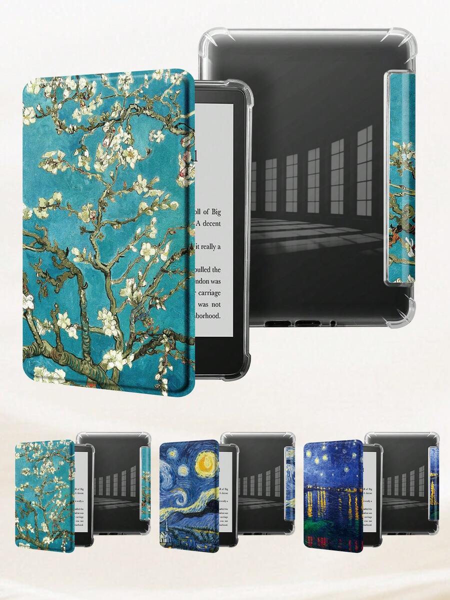 E-Book Case Compatible With Kindle Paperwhite 7inch 2024,Kindle (11th Generation) 2022 Release,Kindle Paperwhite 11th Gen 2021,Kindle Colorsoft Signature Edition, Soft Transparent TPU Back Cover Auto Wake/Sleep Oil Painting Illustration