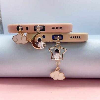 Alloy Star & Moon Astronaut Phone Dust Plug, Type-C Charging Port Dust Cover Pendant, Compatible With Apple, Vivo Phones, Unisex Gift