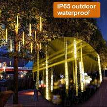 8-Tube LED Meteor Shower Christmas Tree Hanging Light, Solar-Powered, No Switch Required, Automatically Lights Up At Night (8 Flashing Modes) - Suitable For Christmas, Weddings, Squares, Streets, Yards, Gardens And Holiday Party Decoration Lighting - Meteor Showers - View 3