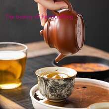 1 件汝窑墨山水裂纹釉茶杯，陶瓷茶具功夫茶杯，容量 65 毫升