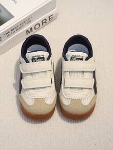 1 Pair Toddler/Kids' Casual Sneakers, Beige Color, Breathable Mesh & Soft Leather Patchwork, Classic Dual Hook And Loop Design, Round Toe, Flat Non-Slip Sole, Fashionable & Cute, Suitable For Boys & Girls, Daily, Travel, Walking, Autumn/Winter New - Beige - View 8