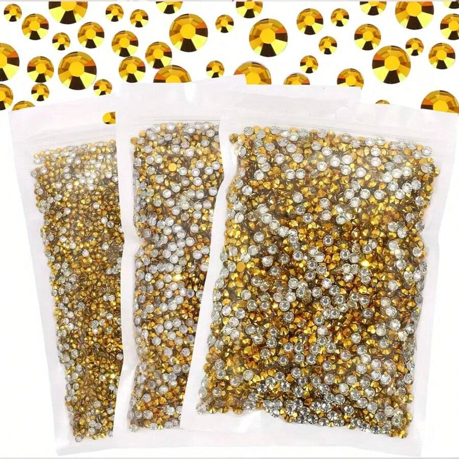 6000顆金色平底樹脂水鑽珠,2mm 3mm 4mm 5mm 非熱黏平底DIY水鑽,圓形果凍樹脂水鑽,適用於DIY珠寶手工、製作配件、裝飾鞋子、水鑽衣飾、裝飾包包 - 金色 - 查看 1