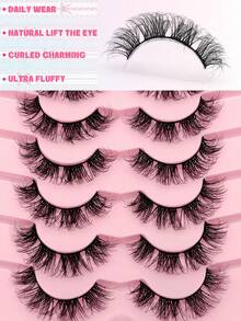 Asiteo 7 Pairs/Set 3D Faux Mink Lashes, Fluffy & Voluminous, D-Curl, Full Strip Lashes, Suitable For Party Or Daily Makeup - 濃密款 - 查看 6