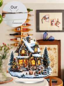 Świąteczny Domek Śnieżny Akrylowa Stojak na Biurko – Świąteczna Dekoracja Ze Stojakiem, Idealna Do Domu i Biura