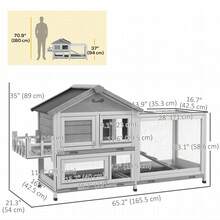 PawHut 65" Wooden Rabbit Hutch, Pet Playpen With Openable Roof, Bunny House Enclosure With Storage Box, Slide-Out Tray, Ramp, For Rabbits And Small Animals, Grey - Grey - View 2