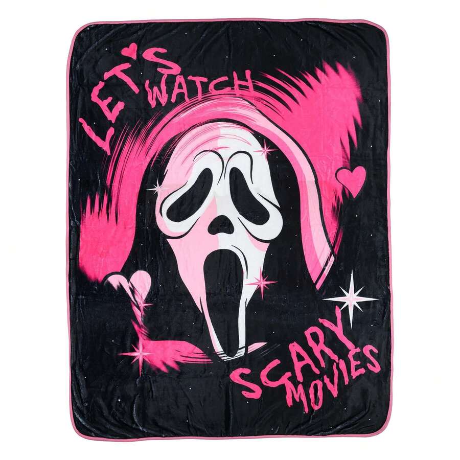 Surreal Entertainment Ghost Face Blanket Let's Watch Scary Movies 45" X 60" Micro Raschel Throw, Soft And Comfortable Flannel Blanket - 彩色 - 查看 1