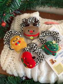 1pc Cute Santa Claus & Reindeer Plaid Hair Scrunchie, Fun Girls Hair Accessory, Suitable For Christmas, Ponytail Holder, Hair Tie, Hair Scrunchie, Hair Rope, Elastic Hair Band ,Ponytail Holders ,Hair Elastics ,Hair Rubber Bands - Multicolor - View 3