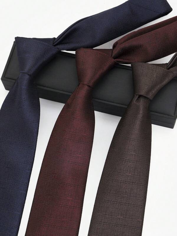 1pc Designer Textured Vintage Wine Red, Navy Blue, Deep Brown Luxury Necktie For Men