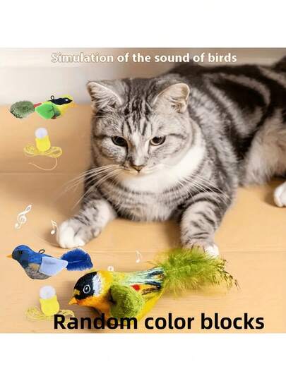 1pc Squeaky Plush Bird Toy With Colorful Feathers, Indoor Cat Toy Realistic Small Bird