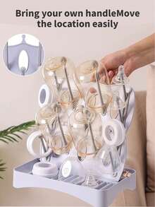 1 Escurridor multifuncional desmontable Material: PP Ligero y portátil Escurridor de tazas Utilizado para escurrir botellas/tazas/platos/vajilla y palillos, etc. Adecuado para el hogar/cocina/baño/habitación del bebé/oficina Estilo moderno y sencillo Diseño de base desmontable Incluye un cepillo desmontable para botellas Fácil de limpiar Fácil de almacenar Incluye ganchos y bandeja También se puede usar como tablero de almacenamiento de escritorio