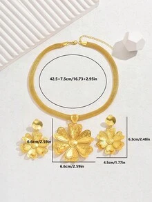 3 Stücke/Set luxuriöser, übertriebener europäischer und amerikanischer Stil eleganter, Cut Out Blumen-Halsketten- und Ohrringschmuck-Set, Braut-Hochzeits-Party-Accessoires für Frauen