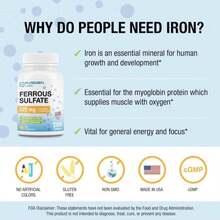 Puregen Labs Ferrous Sulfate 325 Mg (65 Mg Elemental Iron) High Potency Iron Supplement | No Artificial Color Additives - 200 Tablets Made In USA - Flavor NameA - View 5