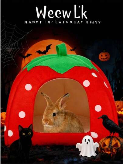 1个万圣节南瓜造型舒适小动物床，适用于仓鼠、豚鼠、兔子和其他小型宠物，可水洗，适合冬季睡眠。