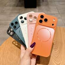 1pc Matte TPU Soft Edge Magnetic Adsorption Acrylic Backplate Protective Phone Case, Classic White Phone Cover Compatible With Iphone 17 Pro Max, 16 Pro, 17 Air, 15 Pro Max, 14/13 Pro Max - White - View 3