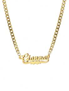 Custom Double-Layer Gold-Plated Nameplate 3D Nameplate Necklace, Stainless Steel Heart-Shaped Butterfly Layered Necklace, Paired With 5mm Thick Chain Pendant, Suitable For Various Occasions As Gift Or Personal Wear - Gold - View 14