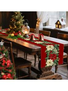 1 buah Taplak Meja Dekoratif Natal, Taplak Meja Motif Bunga Natal, Alas Meja, Dekorasi Meja Natal, Dekorasi Dapur dan Ruang Makan Persegi Panjang, Cocok untuk Pesta Liburan di Dalam dan Luar Ruangan, Dekorasi Natal, Dekorasi Meja Makan - MultiWarna - View 3