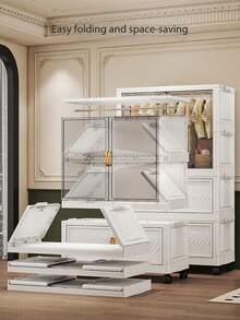 1pc Foldable Portable Wardrobe Organizer Rack, Independent Plastic Wardrobe Storage Box, Clothing Cabinet Divider Storage Box, Foldable Portable Design, Bedroom Storage Rack, No Gold Pipe, Vertical Shelf, Decorative Furniture Storage Cabinet - Multicolor - View 4