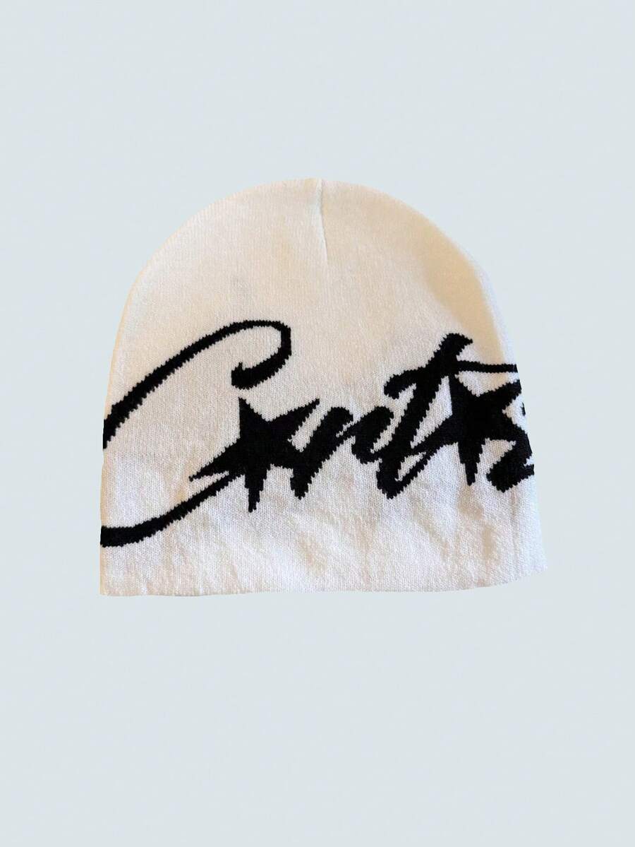 Modcrash 1 件小众字母针织帽，男女通用秋冬保暖头饰，适合休闲、街头、情侣、学生 - 查看 1
