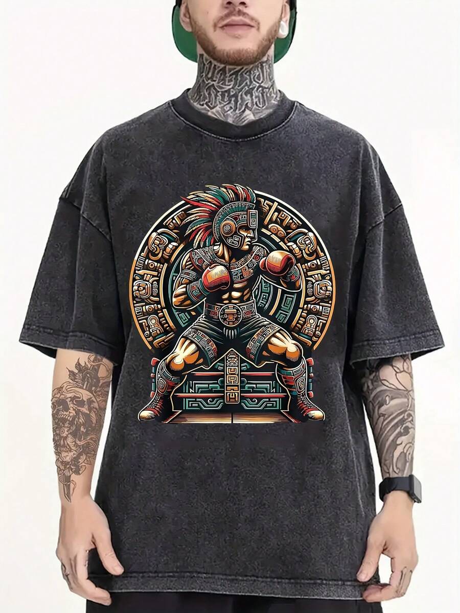 [Envío desde México]Camiseta unisex de alta calidad, patrón personalizado exclusivo impreso, 230g de algodón 100%, look desgastado retro, adecuada para estilo callejero, ropa casual callejera, camiseta para estudiantes & entusiastas del anime, camiseta masculina, regalo para Día de los Muertos, Navidad, Año Nuevo & cumpleaños, tallas S-3XL en stock - Negro - Ver 1
