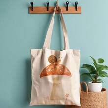 1pc Cute Snail & Mushroom Canvas Tote Bag - Reusable Grocery Bag With Adorable Cartoon Design, 13, 8"X15, 8" Durable Polyester Shoulder Bag For Shopping, Commuting, School - Perfect Gift For Nature Lovers, Women, Graduation, Earth Day, Juneteenth, 4th Of July, Reusable Shopping Bags, Commuting Accessory, Whimsical Illustration, Sturdy Handle Construction - A - 查看 6
