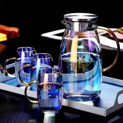 1 pieza Jarra de agua fría colorida, jarra de vidrio borosilicato de alta calidad, juego de vajilla de gran capacidad