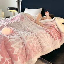 1pc Thick Double-Layer Bohemian Style Jacquard Faux Fur Fleece Blanket, Soft & Warm, Reversible For Bed, Sofa, Office, Car, Travel, Picnic, Party, All Seasons